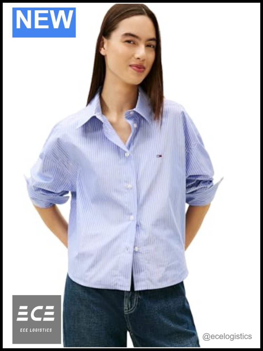 Oversized Button Up Shirt with Metallic Stripe Detail Long Sleeve